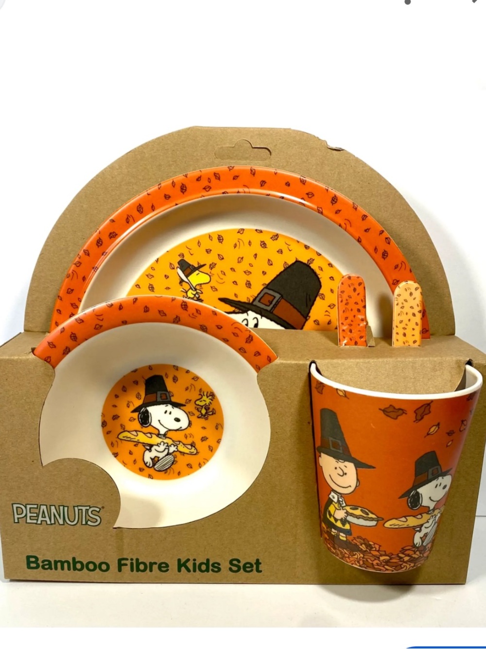 Peanuts Snoopy Thanksgiving 5pc Bamboo Fiber Dinnerware Set Baby Toddler Child